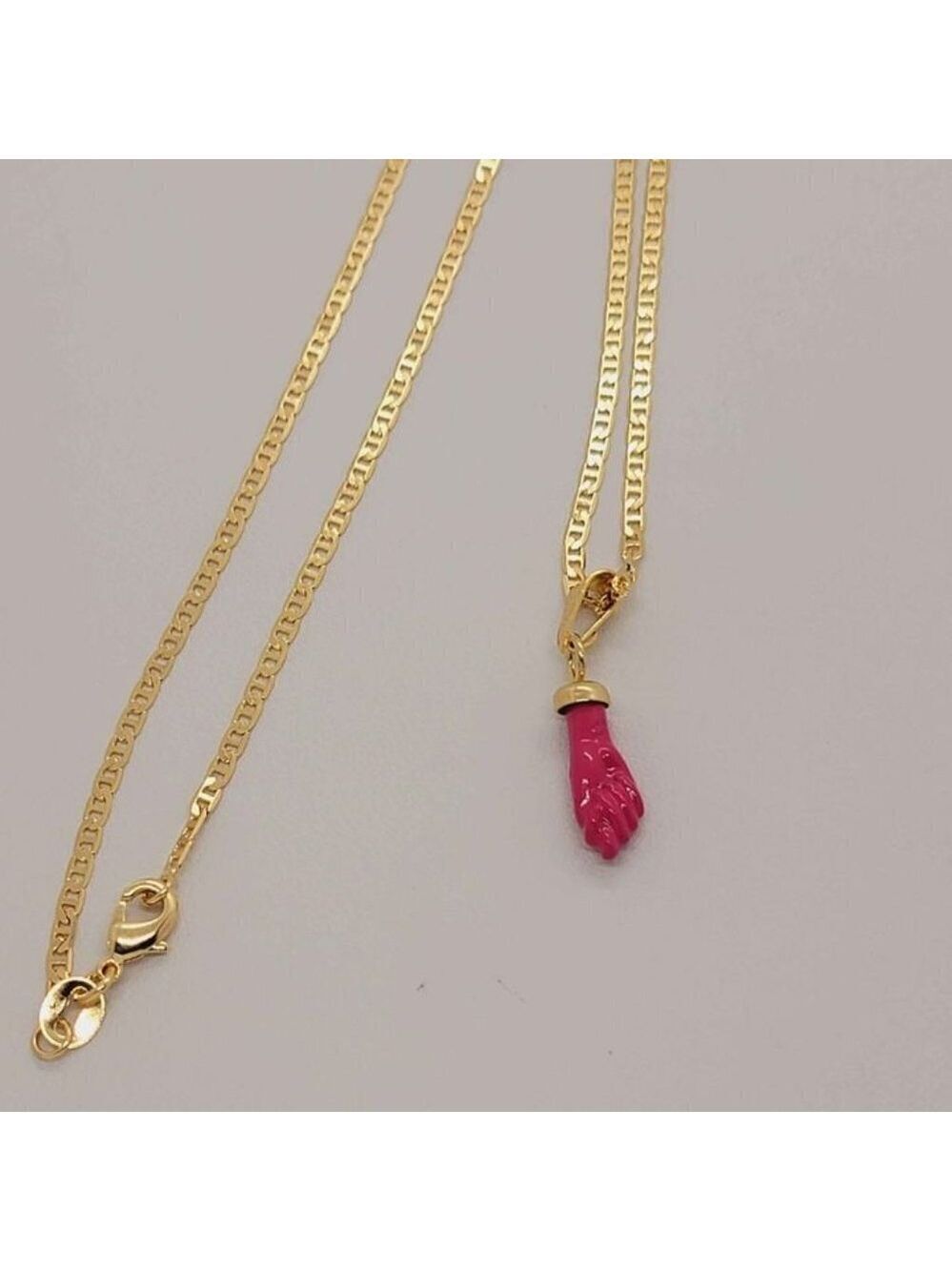 Brand New Brazilian 18k Gold Filled Pink Figa Hand  Necklace